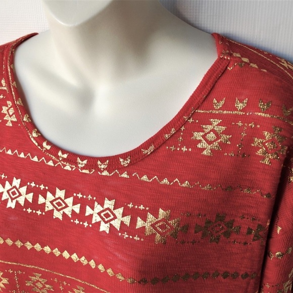 Long Sleeve Red & Gold Christmas Top Size L - Picture 3 of 8